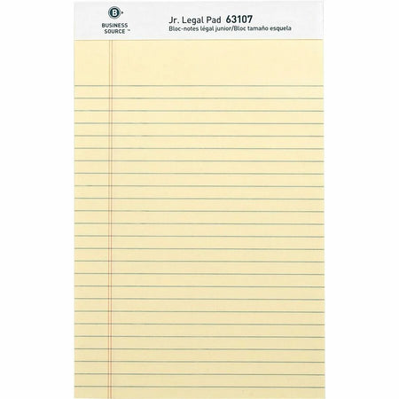 Business Source Jr. Legal Writing Pads - Canary Paper - Micro Perforated - 50 Sheets - Sturdy Back - 1 Dozen - Letter &