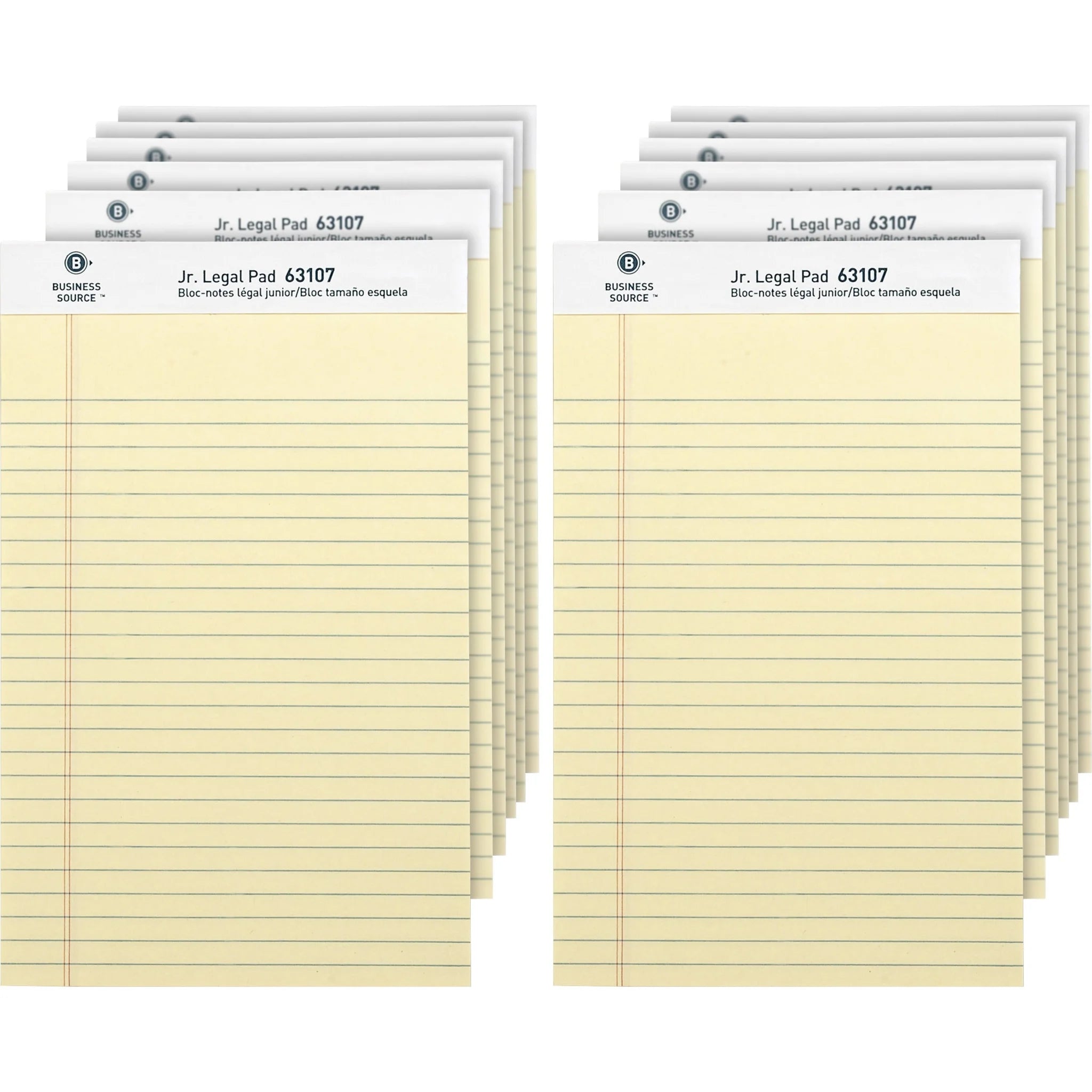 Business Source Jr. Legal Writing Pads - Canary Paper - Micro Perforated - 50 Sheets - Sturdy Back - 1 Dozen - Letter &