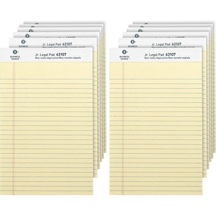 Business Source Jr. Legal Writing Pads - Canary Paper - Micro Perforated - 50 Sheets - Sturdy Back - 1 Dozen - Letter &