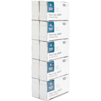 Business Source Jumbo Silver Steel Paper Clips - 100/Box 10 Packs