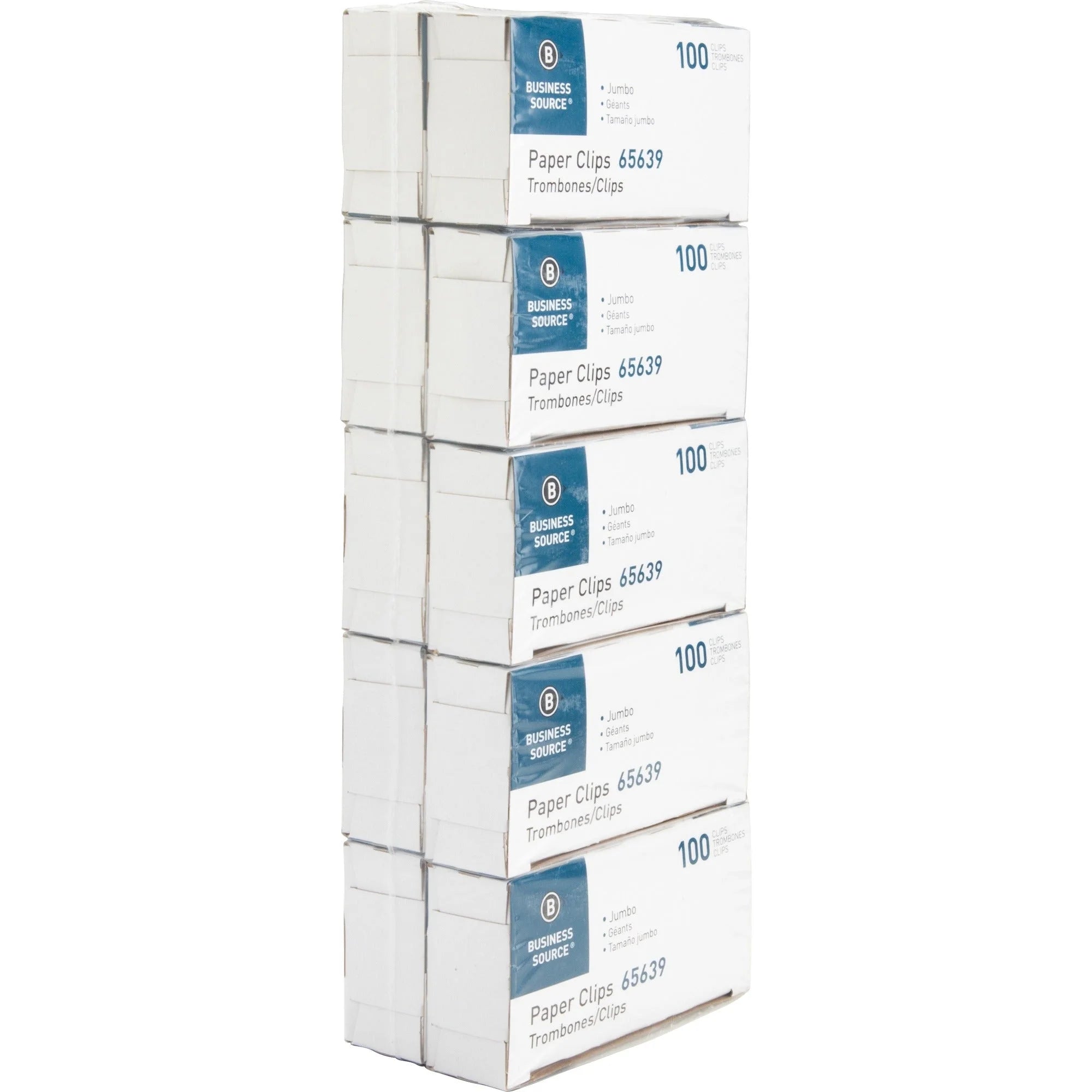 Business Source Jumbo Silver Steel Paper Clips - 100/Box 10 Packs