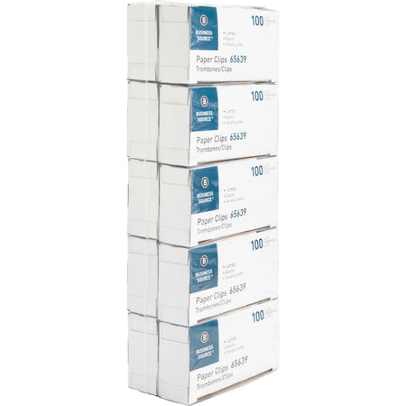 Business Source Jumbo Silver Steel Paper Clips - 100/Box 10 Packs