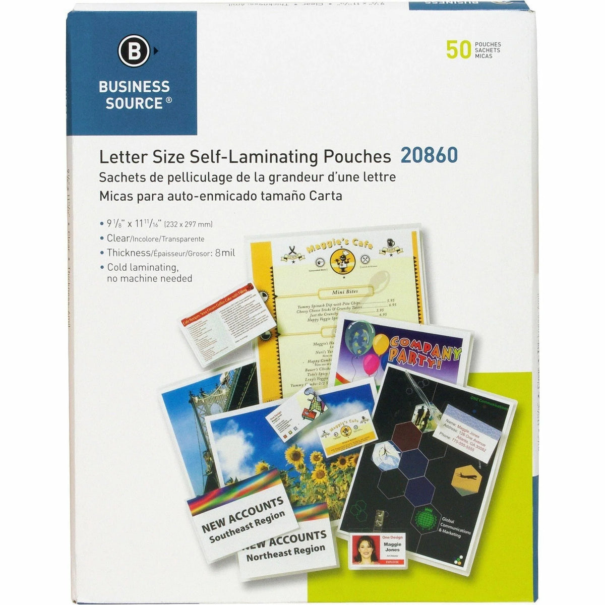 Business Source Laminating Pouches - 9x11.50’’ 8 mil - Clear - 50/Box - Supplies