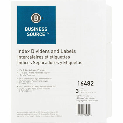 Business Source Laser Index Tabs - 3-Tab Set for 3-Hole Punched Dividers - Divider