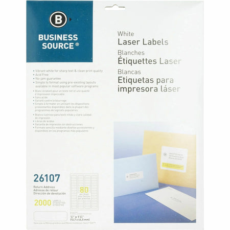 Business Source Laser Labels: 1/2’’ x 1 3/4’’ White Rectangle Labels - 2000 Pack - Address / Shipping