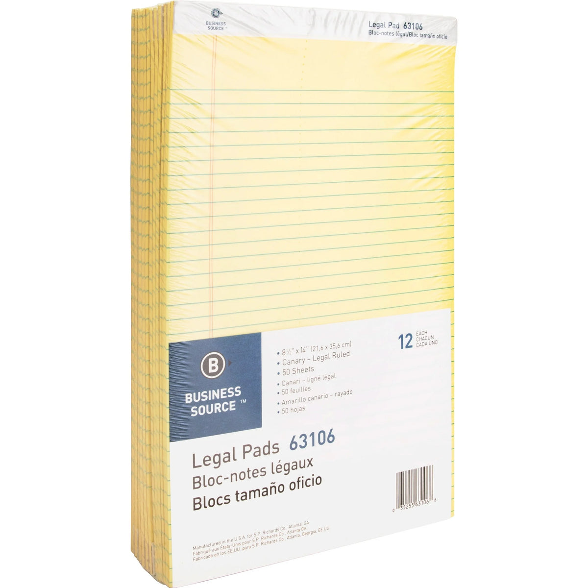 Business Source Legal Pads: Canary Paper Micro Perforated - 1 Dozen - Letter & Jr. Pads