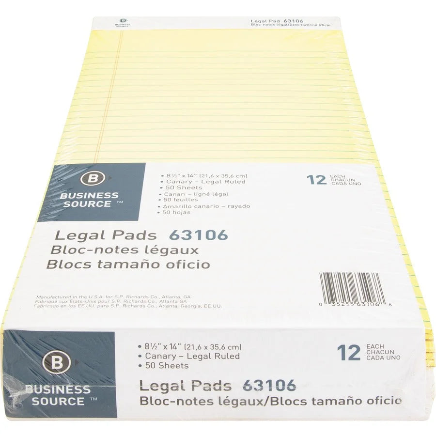 Business Source Legal Pads: Canary Paper Micro Perforated - 1 Dozen - Letter & Jr. Pads