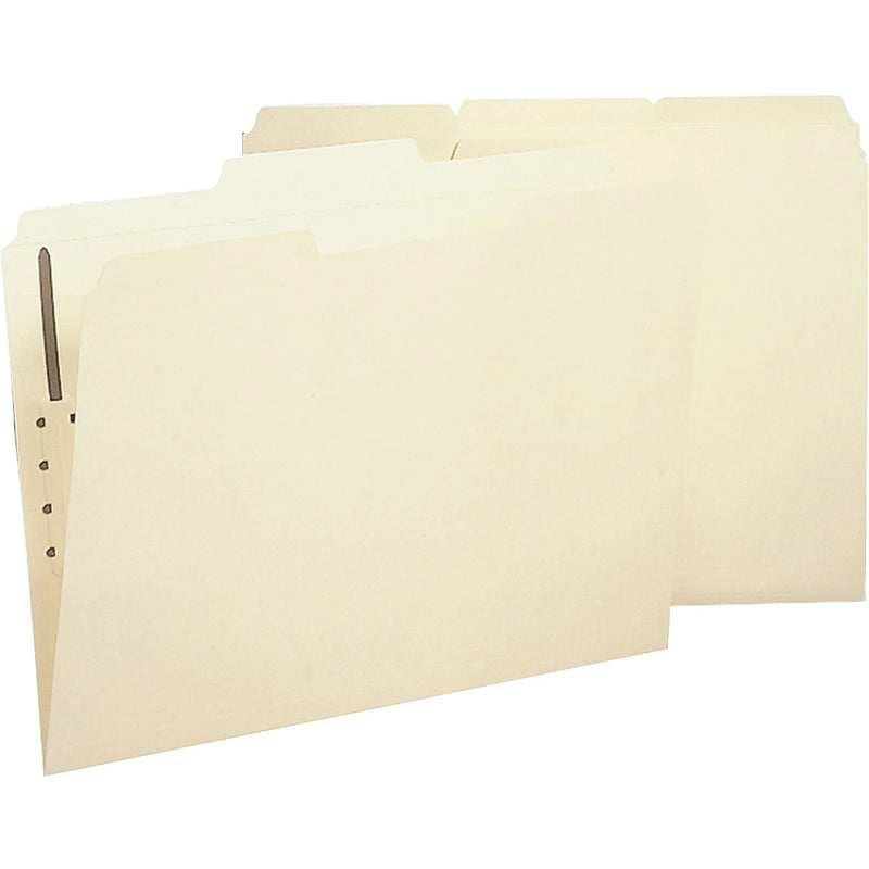 Business Source 1/3 Tab Cut Legal Recycled Fastener Folder - 8 1/2’’ x 14’’ - 1 Fastener(s) - 2 Plys - Manila - 10%