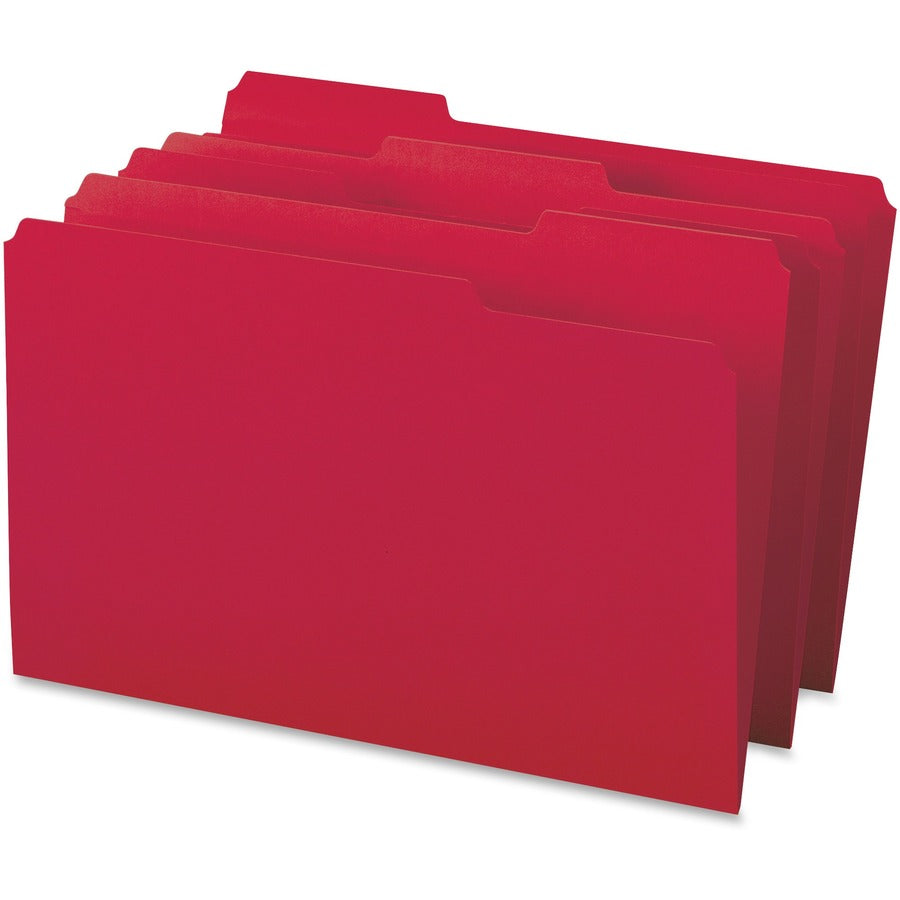 Business Source Legal Recycled File Folders - 8 1/2’’ x 14’’ - Top Tab - Assorted Position - Red - 100/Box