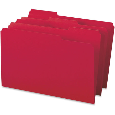 Business Source Legal Recycled File Folders - 8 1/2’’ x 14’’ - Top Tab - Assorted Position - Red - 100/Box