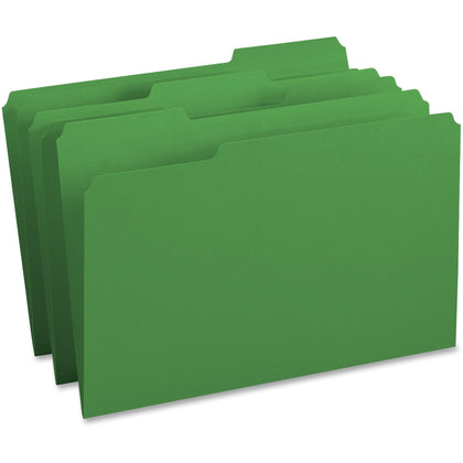 Business Source Legal Recycled File Folders - 8 1/2’’ x 14’’ - Top Tab - Assorted Position - Green - 100/Box
