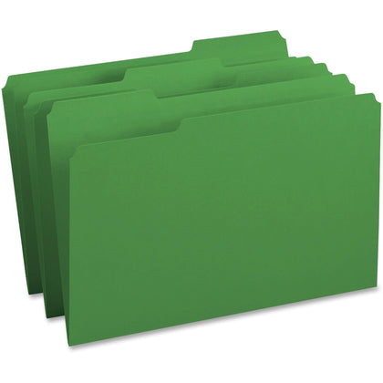 Business Source Legal Recycled File Folders - 8 1/2’’ x 14’’ - Top Tab - Assorted Position - Green - 100/Box