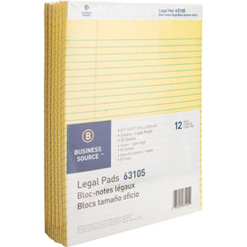Business Source Legal Ruled Pads: Micro-Perforated Canary Paper - 1 Dozen - Letter & Jr. Pads