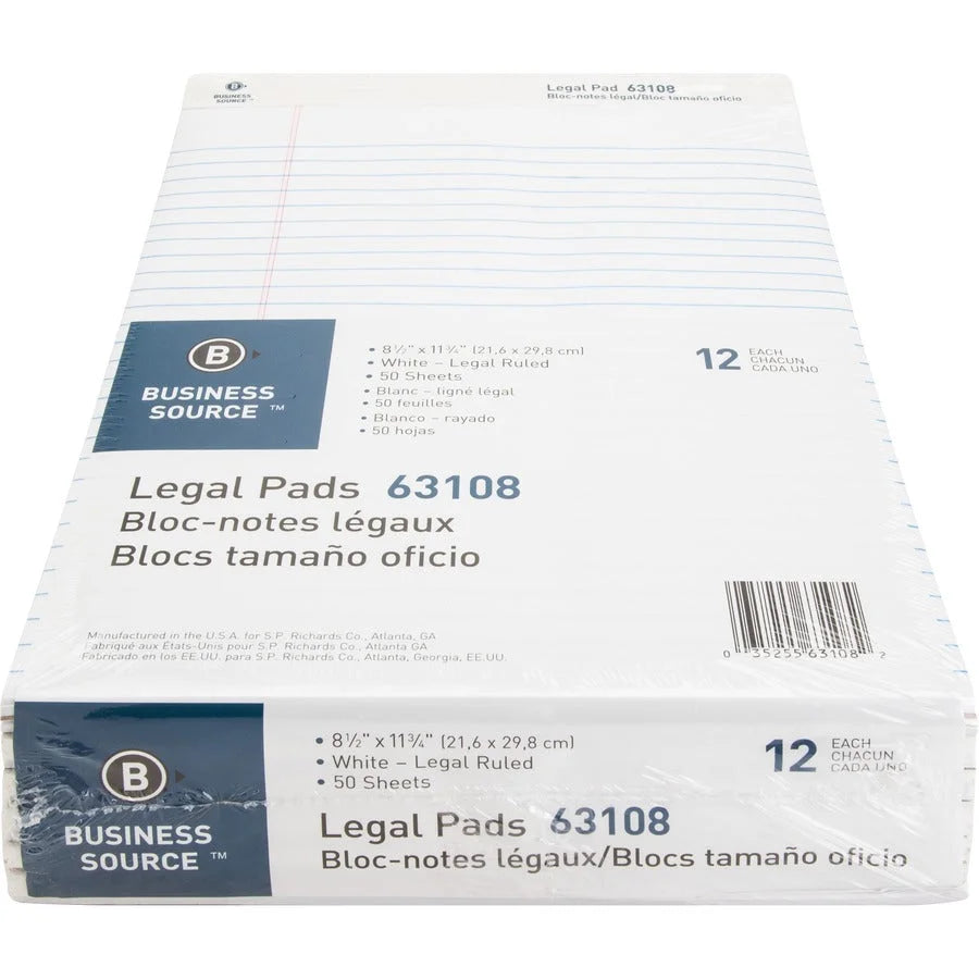 Business Source Legal Ruled Pads: Micro-Perforated Easy Tear - 1 Dozen - Letter & Jr. Pads