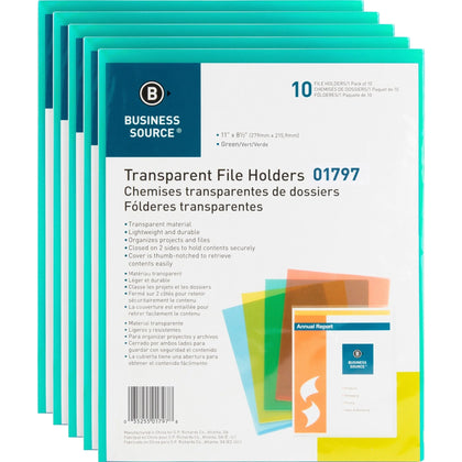 Business Source Letter File Sleeve - 8 1/2’’ x 11’’ - 20 Sheets Capacity - Green - 10/Pack - 5 / Box - Sheet Protectors
