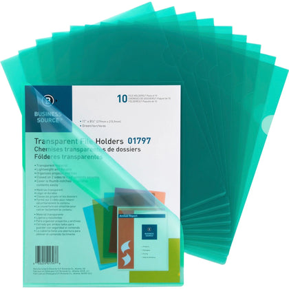 Business Source Letter File Sleeve - 8 1/2’’ x 11’’ - 20 Sheets Capacity - Green - 10 / Pack - Sheet Protectors