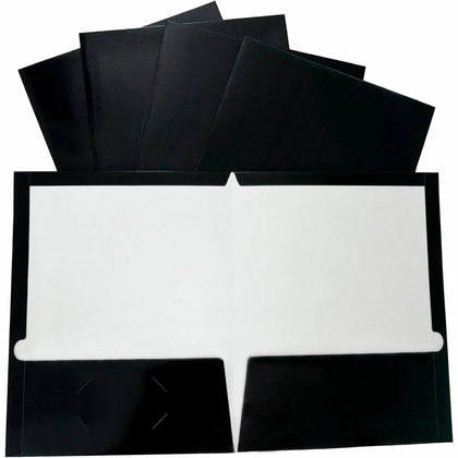 Business Source Letter Pocket Folder - 100 Sheets Capacity - Black Laminated - 25/Box - Folders