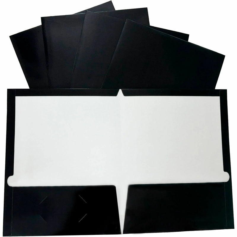 Business Source Letter Pocket Folder - 100 Sheets Capacity - Black Laminated - 25/Box - Folders
