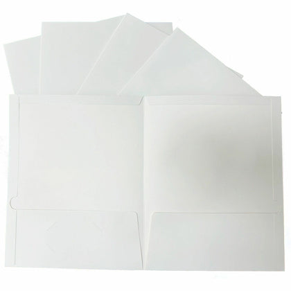 Business Source Letter Pocket Folder - 100 Sheets Capacity - White - Laminated Durable - 25/Box - Folders