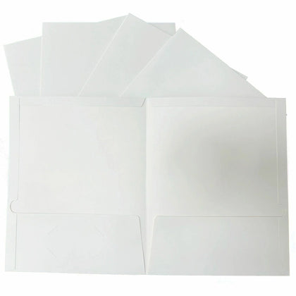 Business Source Letter Pocket Folder - 100 Sheets Capacity - White - Laminated Durable - 25/Box - Folders