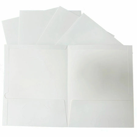 Business Source Letter Pocket Folder - 100 Sheets Capacity - White - Laminated Durable - 25/Box - Folders