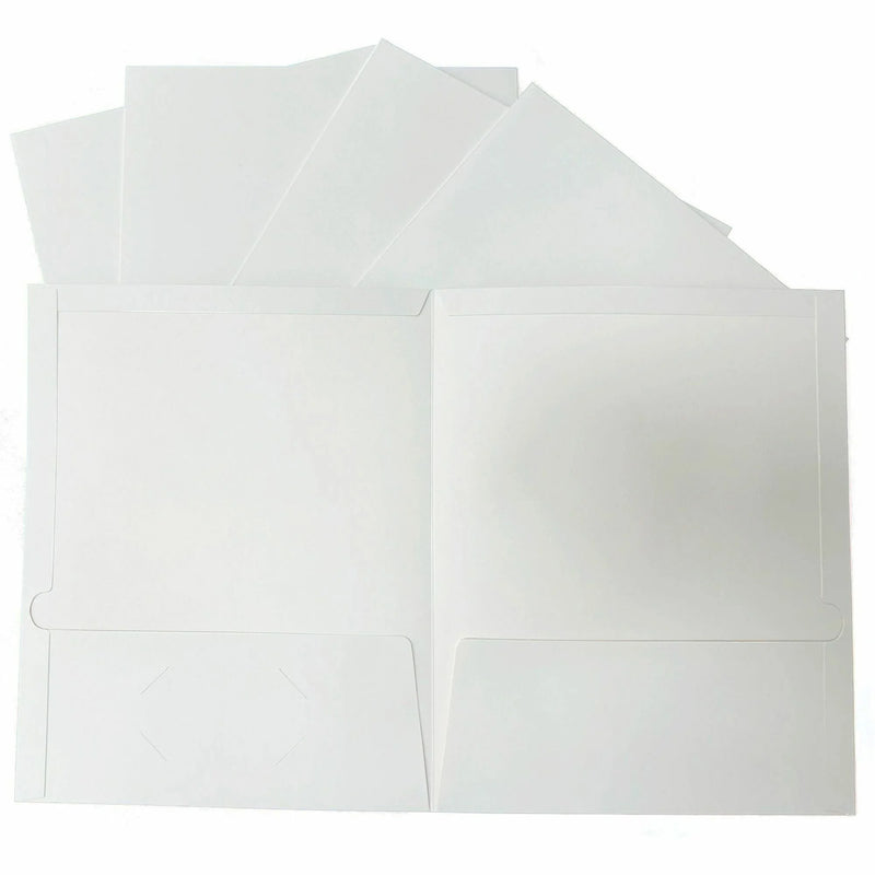 Business Source Letter Pocket Folder - 100 Sheets Capacity - White - Laminated Durable - 25/Box - Folders