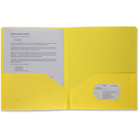Business Source Letter Portfolio: 8 1/2’’ x 11’’ - 30 Sheets Capacity - 2 Pockets - Yellow - Pocket Folders