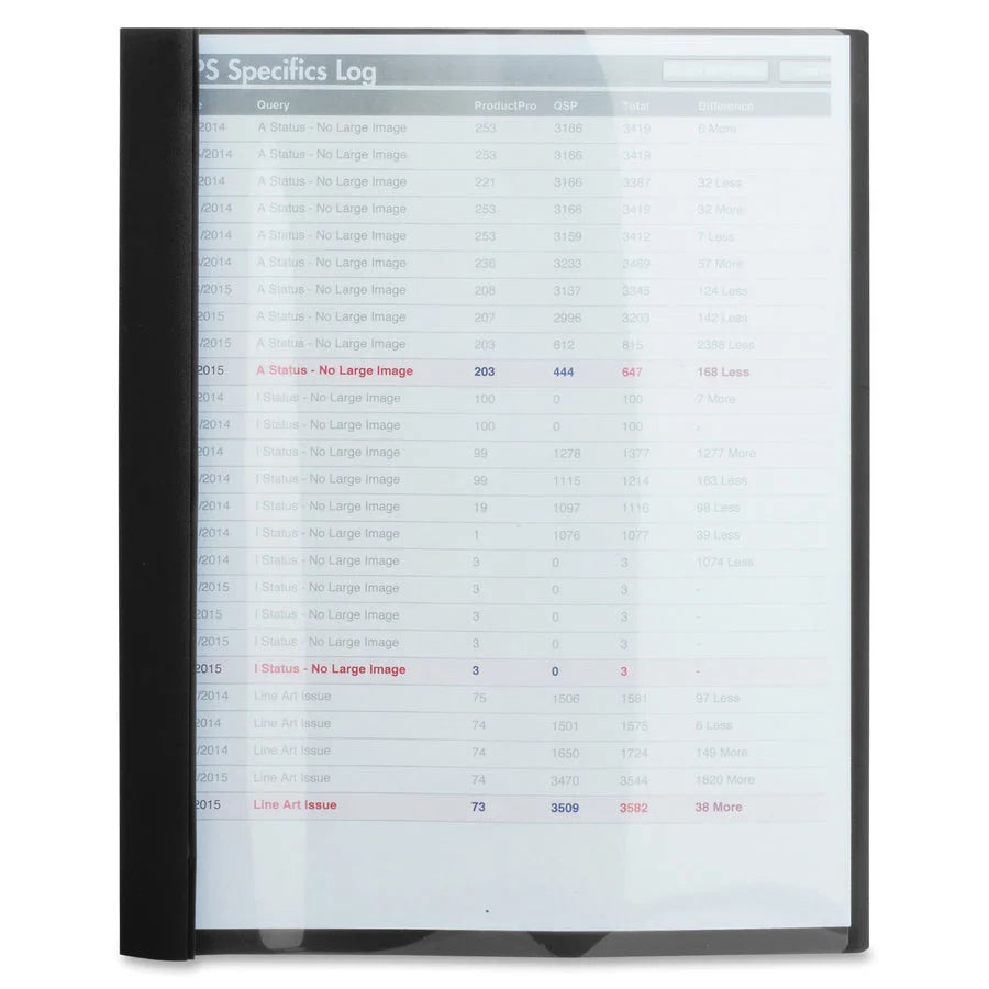 Business Source Letter Report Cover: 1/2’’ Folder Capacity 100 Sheets 3 Prong Fastener Black - Durable Non-stick Heavy