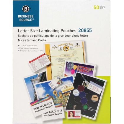 Business Source Letter Size Laminating Pouches - 5 mil Thickness - 50/Box - Supplies