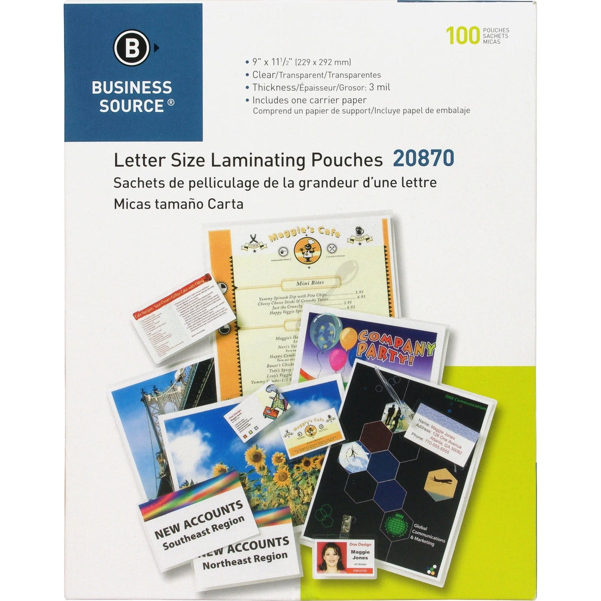 Business Source Letter Size Laminating Pouches - 9x11.50’’ 3 mil - Clear - 100/Box - Supplies