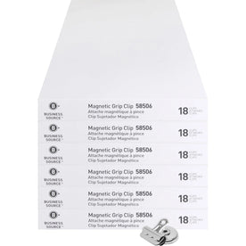 Business Source Magnetic Grip Clips - Heavy Duty Silver for Paper - 18/Box - Binder / Bulldog