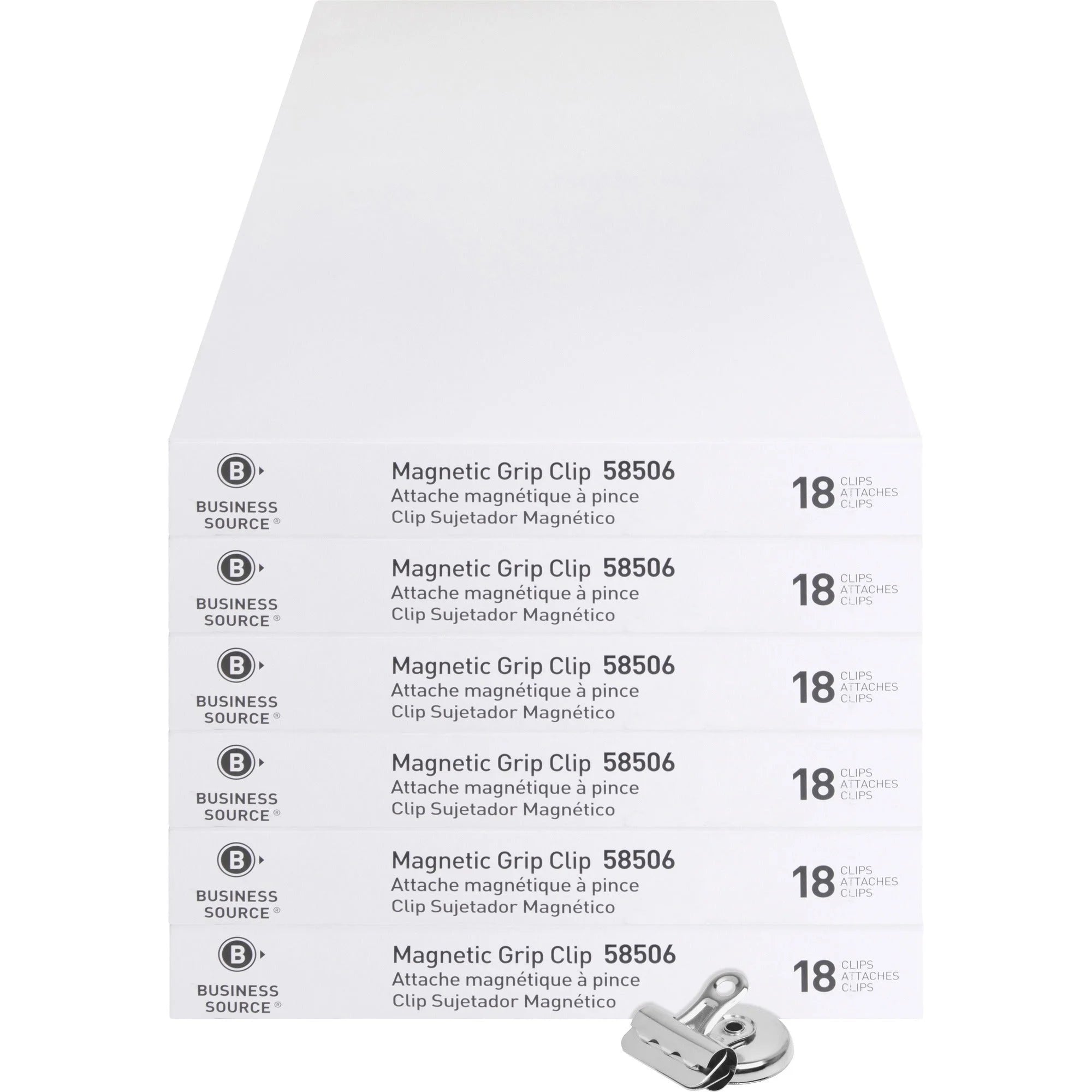 Business Source Magnetic Grip Clips - Heavy Duty Silver for Paper - 18/Box - Binder / Bulldog