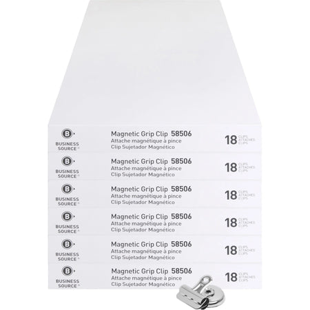 Business Source Magnetic Grip Clips - Heavy Duty Silver for Paper - 18/Box - Binder / Bulldog
