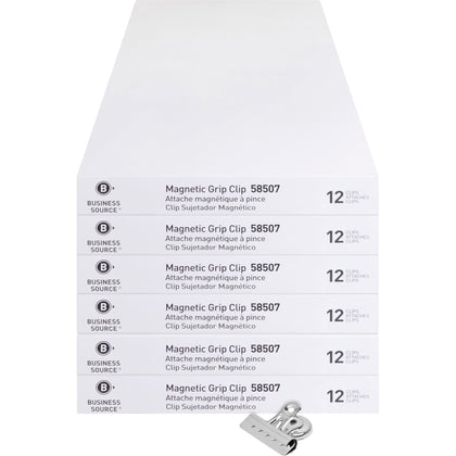 Business Source Magnetic Grip Clips: No. 2 2.3’’ Width Heavy Duty Silver - 12/Box 6/Bundle - Binder / Bulldog Clips
