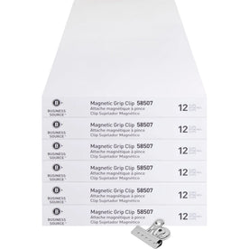 Business Source Magnetic Grip Clips: No. 2 2.3’’ Width Heavy Duty Silver - 12/Box 6/Bundle - Binder / Bulldog Clips