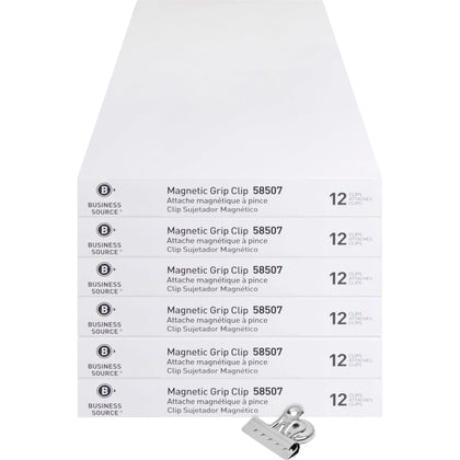 Business Source Magnetic Grip Clips: No. 2 2.3’’ Width Heavy Duty Silver - 12/Box 6/Bundle - Binder / Bulldog Clips
