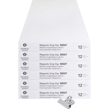 Business Source Magnetic Grip Clips: No. 2 2.3’’ Width Heavy Duty Silver - 12/Box 6/Bundle - Binder / Bulldog Clips