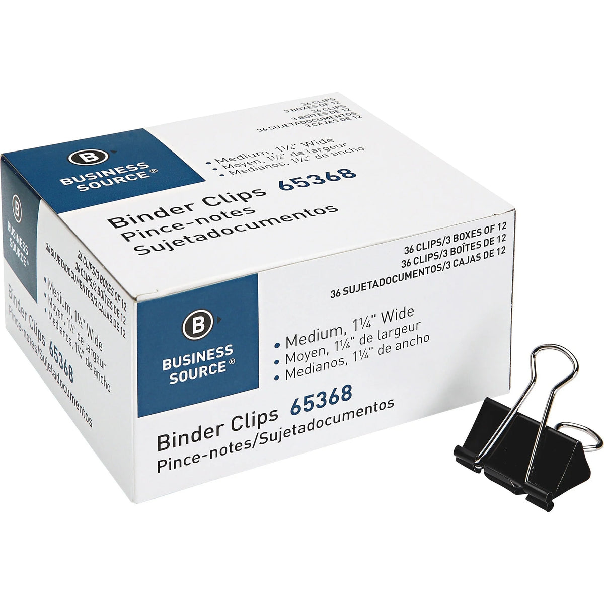 Business Source Medium Binder Clips - 1.3’’ Width - Black - 36/Pack - Bulldog