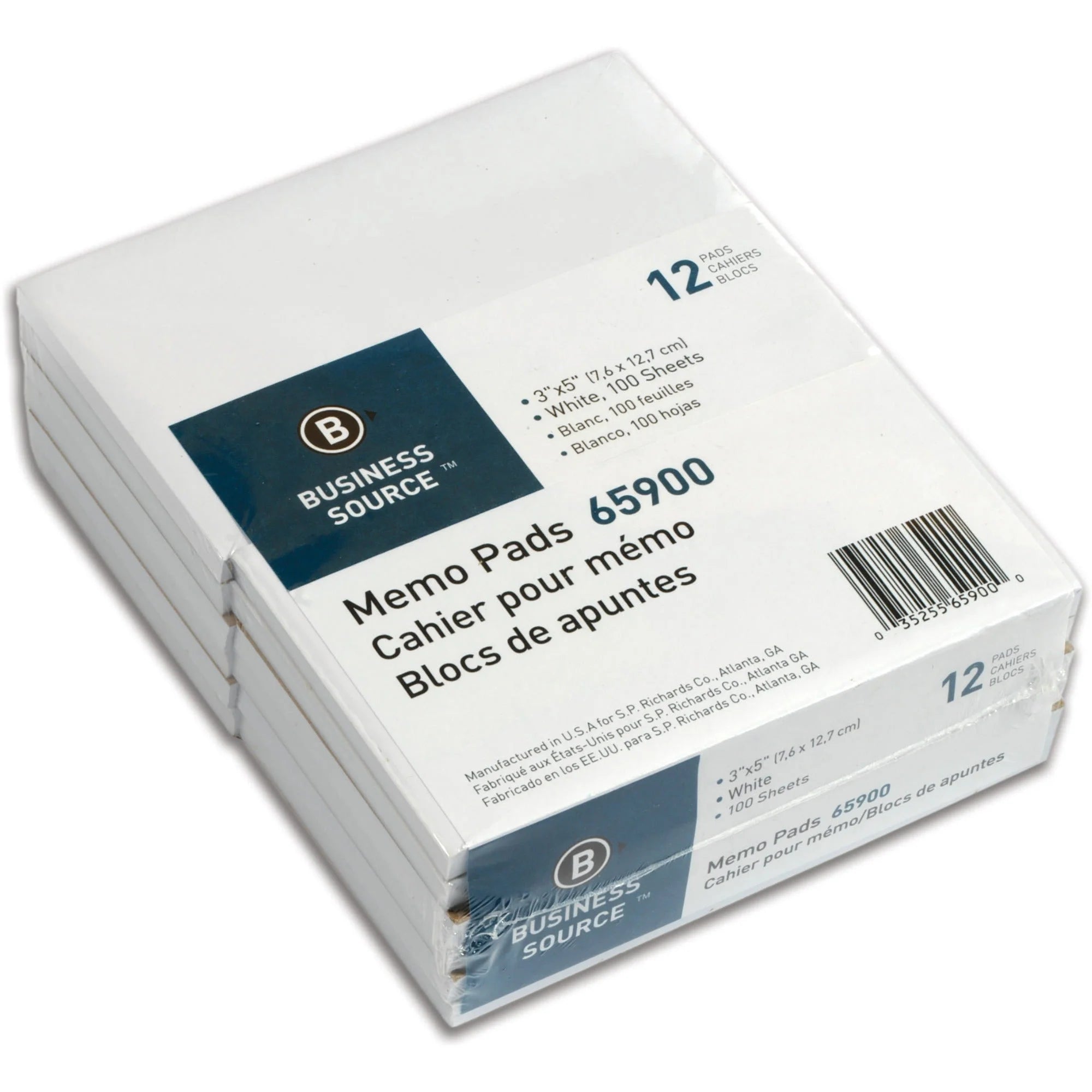 Business Source Memo Pads: 100 Sheets 3’’ x 5’’ Glued Unruled White Paper - Note Pads