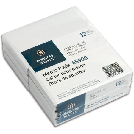 Business Source Memo Pads: 100 Sheets 3’’ x 5’’ Glued Unruled White Paper - Note Pads