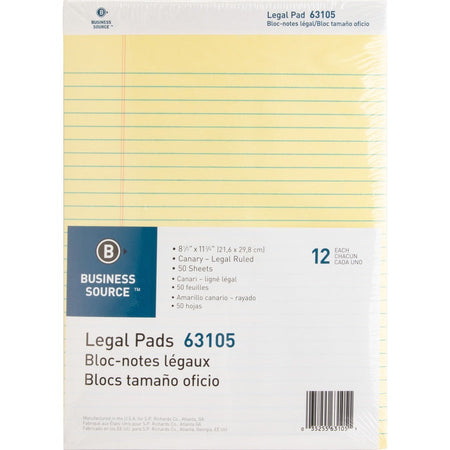 Business Source Micro-Perforated Legal Ruled Pads - 50 Sheets - 0.34’’ - 16 lb Basis Weight - 8 1/2’’ x 11 3/4’’ Sheet