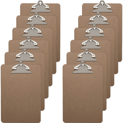 Business Source Mini Clipboard: Standard Metal Clip 6’’ x 9’’ Hardboard Brown - 12/Box - Clipboards