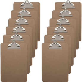 Business Source Mini Clipboard: Standard Metal Clip 6’’ x 9’’ Hardboard Brown - 12/Box - Clipboards