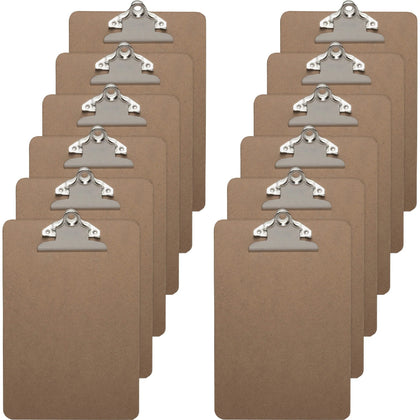 Business Source Mini Clipboard: Standard Metal Clip 6’’ x 9’’ Hardboard Brown - 12/Box - Clipboards
