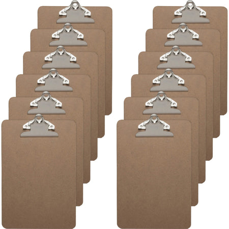Business Source Mini Clipboard: Standard Metal Clip 6’’ x 9’’ Hardboard Brown - 12/Box - Clipboards
