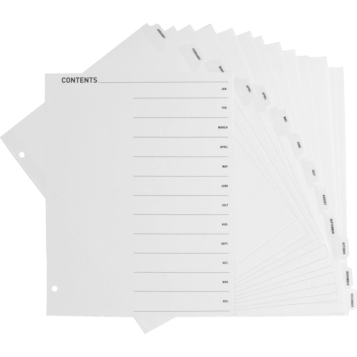 Business Source Monthly Index Dividers - January-December - 12 Tabs - White Mylar - 12/Set - Divider