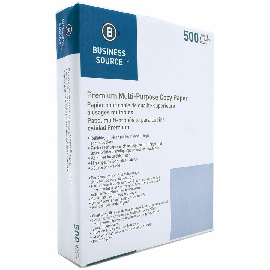 Business Source Multipurpose Copy Paper - White - 92 Brightness - Letter - 8 1/2’’ x 11’’ - 20 lb Basis Weight