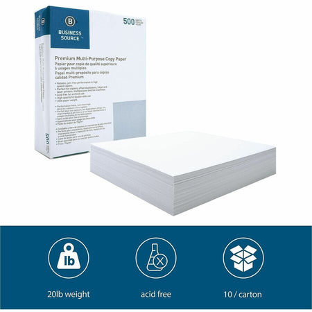 Business Source Multipurpose Copy Paper - White - 92 Brightness - Letter - 8 1/2’’ x 11’’ - 20 lb Basis Weight