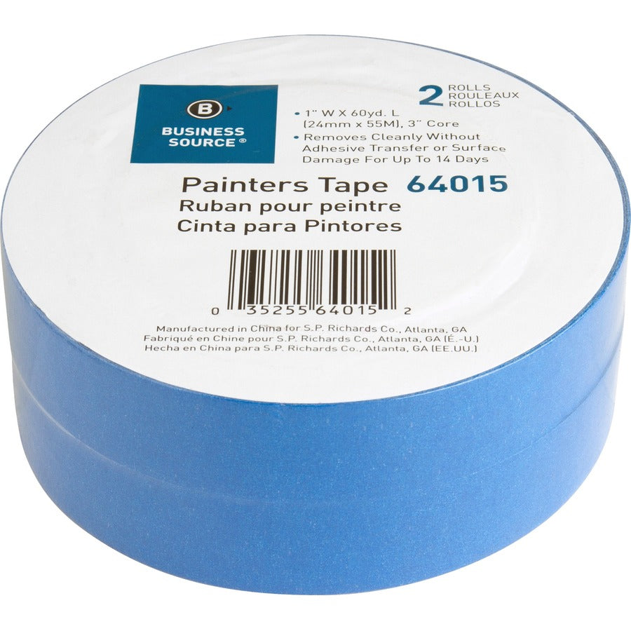 Business Source Multisurface Painter’s Tape - 60 yd Length x 1’’ Width 5.5 mil Thickness - Blue - 2 / Pack - Masking
