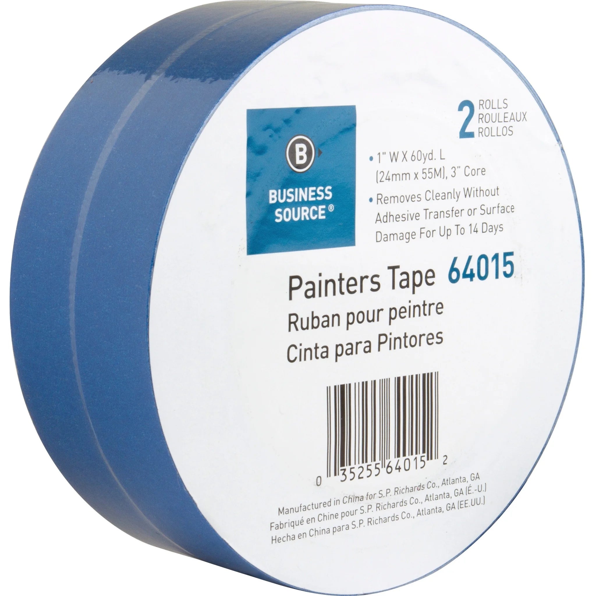 Business Source Multisurface Painter’s Tape - 60 yd Length x 1’’ Width 5.5 mil Thickness - Blue - 2 / Pack - Masking